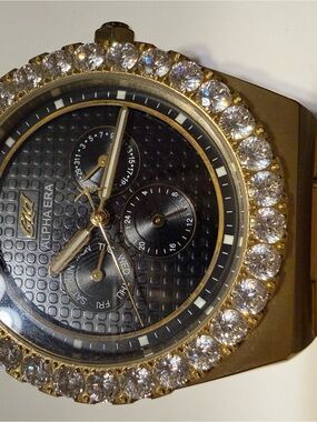 Alphalete Gold Tone Men's Watch with Black Dial and Crystal Bezel